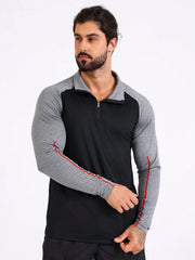 MEN'S RAGLAN SLEEVES HALF ZIP AND HIGH COLLAR SHIRT