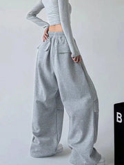 SOLID COLOR CASUAL BAGGY PANTS