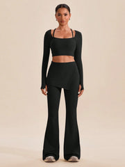 CORSET LONG SLEEVE FITTED CROPPED TOP AND BOTTOM