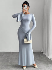 RUCHED ASYMMETRIC HEM TOP AND FISH TAIL MIDI SKIRT