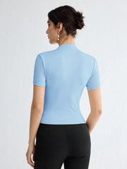 WOMEN'S SOLID COLOR PLEATED ELEGANT SHORT SLEEVE TOP