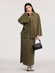 LONG SLEEVE SINGLE BREASTED JACKET AND LOOSE SLIP DRESS SET