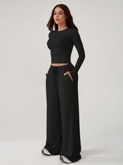 ROUND NECK LONG SLEEVE TOP & RELAXED FIT PANTS