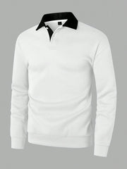 LOOSE FIT MEN'S CONTRAST COLLAR POLO NECK SWEATSHIRT