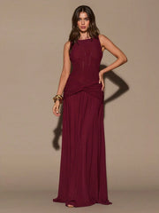 ROUND NECK SLEEVELESS TWIST WAIST MAXI DRESS