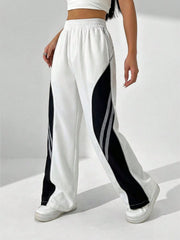 CASUAL COLORBLOCK STRIPE WIDE LEG PANTS