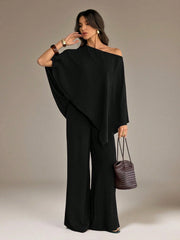 IRREGULAR TOP & HIGH WAIST WIDE-LEG TROUSER LOUNGE SET