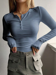 HALF BUTTON RIBBED KNIT TEE