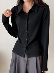 RIBBED KNIT BUTTON FRONT TEE