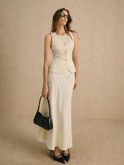 2PCS EXCELLENT MINIMALIST SHARP SINGLE-BREASTED VEST AND SKIRT SET