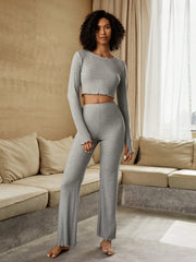 LETTUCE THUMB HOLE CROP TOP & FLARE LEG PANTS LOUNGE SET