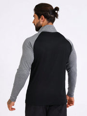 MEN'S RAGLAN SLEEVES HALF ZIP AND HIGH COLLAR SHIRT