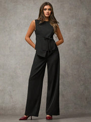 Women's  Solid Color Asymmetric Hem Vest Blazer& And Pants Set