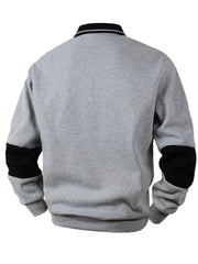 MEN'S BUTTON-UP LONG SLEEVE STRIPED PULLOVER SWEATSHIRT