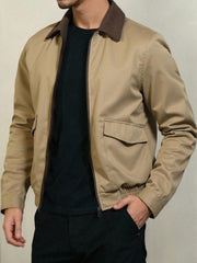 MEN'S CONTRAST COLOR PATCHWORK COLLAR LONG SLEEVE JACKET