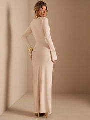 LONG SLEEVE KNITTED RUCHED WAIST TWIST HEM LAYERING DRESS