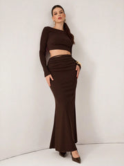 OFF SHOULDER TOP AND MERMAID HEM SKIRT SET