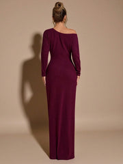 ASYMMETRIC SHOULDER FITTED KNIT DRESS