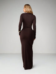 LONG SLEEVE TIE WAIST MAXI DRESS