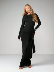LONG SLEEVE TIE WAIST MAXI DRESS