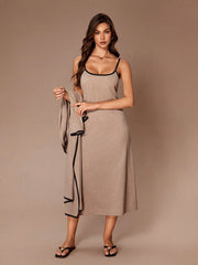CASUAL FITTED LONG SLEEVE ROBE WITH CAMISOLE LOUNGEWEAR SET