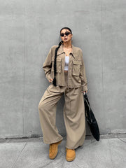 WOMEN CASUAL UTILITY ZIP-UP JACKET & PANTS SET