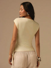 TIE-FRONT SOLID COLOR SHORT SLEEVE TOP