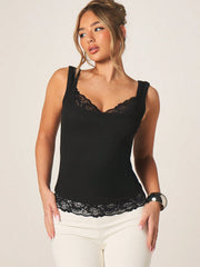 SWEETHEART NECKLINE LACE TRIM TANK TOP