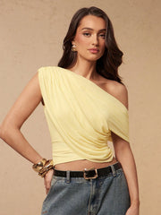 ASYMMETRICAL SHOULDER DRAPE FITTED TOP