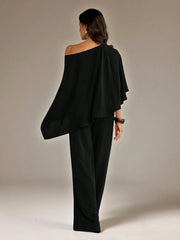 IRREGULAR TOP & HIGH WAIST WIDE-LEG TROUSER LOUNGE SET