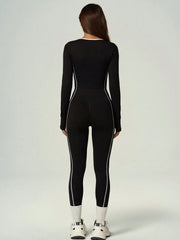 CONTRAST TRIM WORKOUT SET LONG SLEEVE CROP TOP & HIGH WAIST LEGGINGS