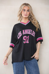 OVERSIZED LA 91 LOS ANGELES PRINT T-SHIRT COLLEGE TEE