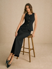 2PCS EXCELLENT MINIMALIST SHARP SINGLE-BREASTED VEST AND SKIRT SET