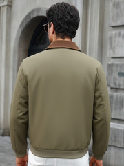 MEN'S CONTRAST COLOR COLLAR ZIP-UP LONG SLEEVE JACKET